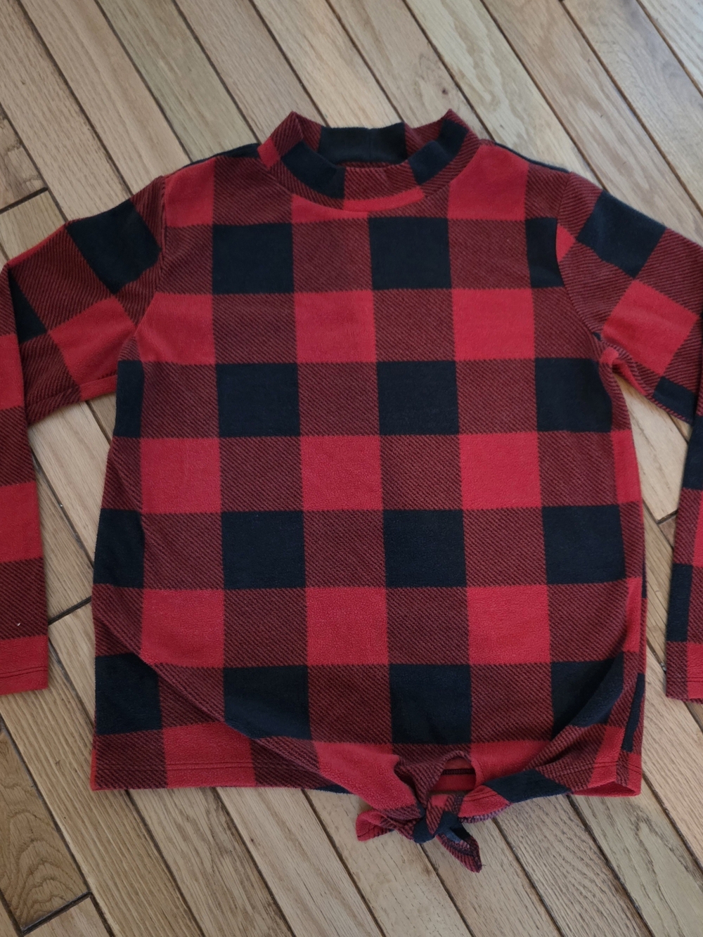 Old Navy Kids- Red and Black Buffalo Plaid Tie-Hem Long Sleeve Top